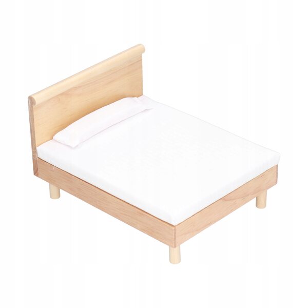 Letto Doppio in Miniatura 1:12 in Legno di Quercia per Casa delle Bambole