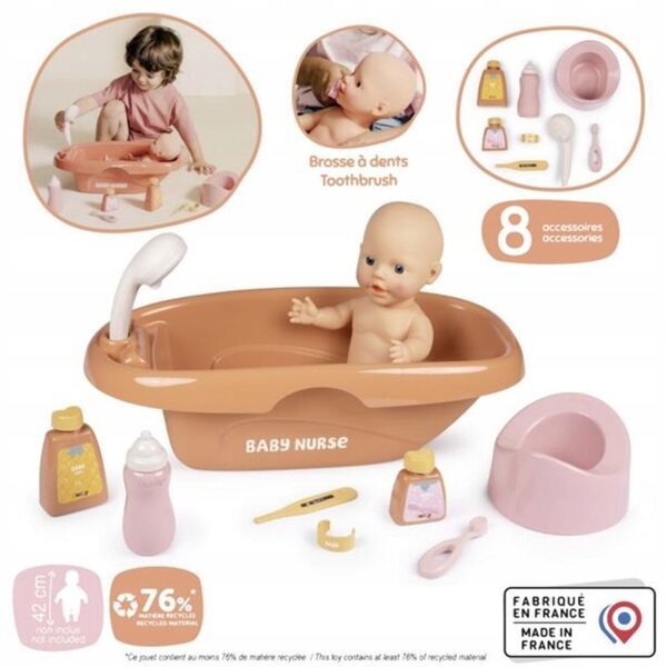 Smoby Baby Nurse Set vasca da bagno per bambole 42 cm con accessori inclusi