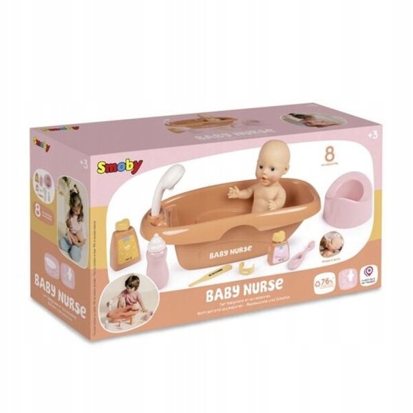 Smoby Baby Nurse Set vasca da bagno per bambole 42 cm con accessori inclusi