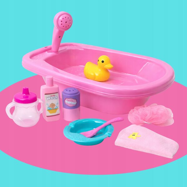 Badezimmerset für 40–45 cm große Puppen mit großer Badewanne und Zubehör