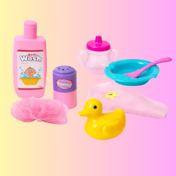 Badezimmerset für 40–45 cm große Puppen mit großer Badewanne und Zubehör