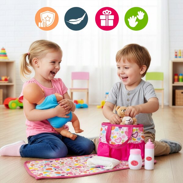 Kinderplay Puppenpflegeset mit Tasche, Matte, Flasche und Windel