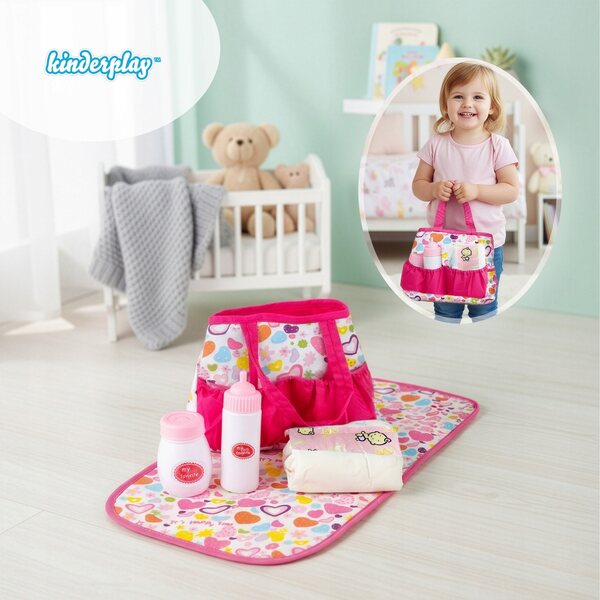 Kinderplay Puppenpflegeset mit Tasche, Matte, Flasche und Windel