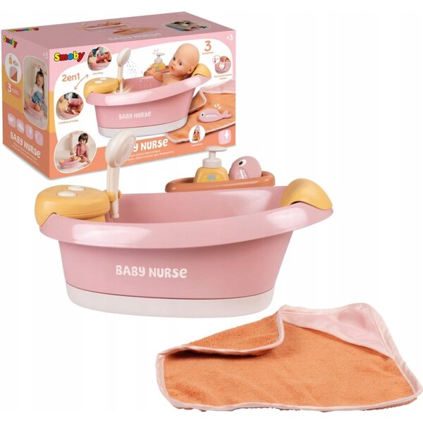 Wanienka Baby Nurse Smoby con Hydromassaggio, LED e Doccia per Bambole 42 cm