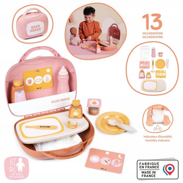 Smoby Baby Nurse Valigia della babysitter con 13 accessori per bambole e fasciatoio