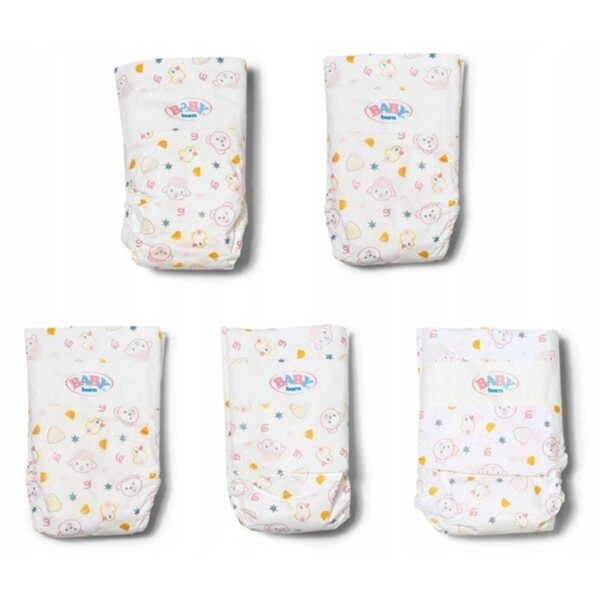Baby Born Pannolini per Bambole 43 cm Set 5 Pezzi con Chiusura a Strappo