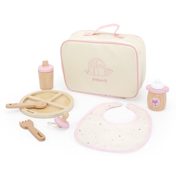 VIGA 7-teiliges Puppenfütterungsset aus Holz mit farbenfrohem Zubehör