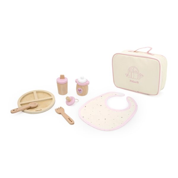 VIGA 7-teiliges Puppenfütterungsset aus Holz mit farbenfrohem Zubehör