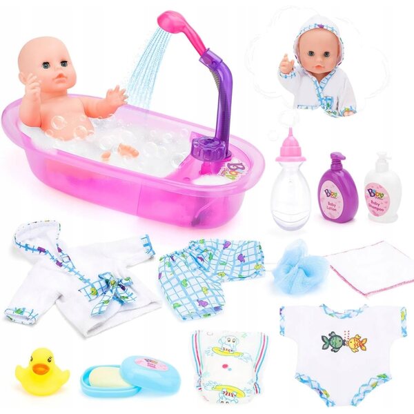 Puppenbadeset mit Wanne, Wasserhahn und komplettem Zubehör