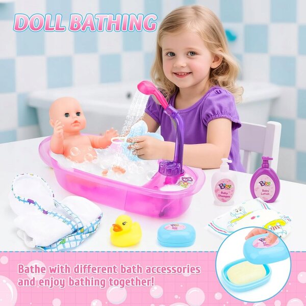 Puppenbadeset mit Wanne, Wasserhahn und komplettem Zubehör