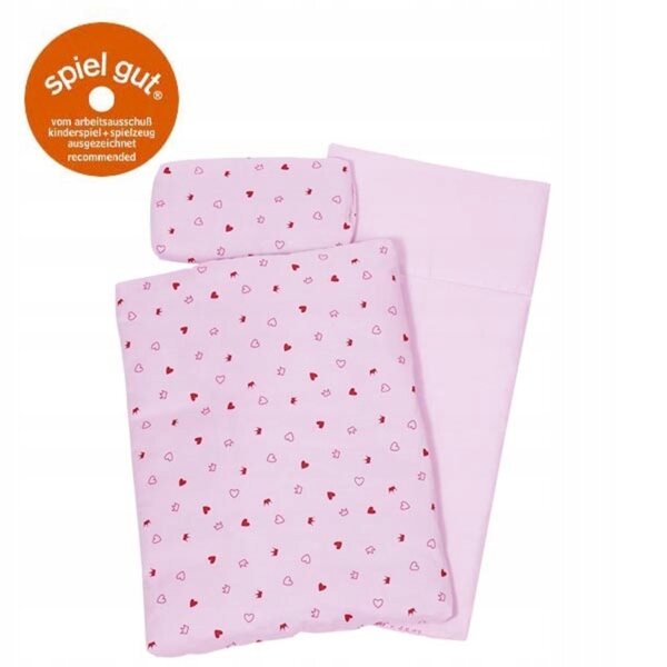 Goki komplettes Bettwäscheset für 50 cm große Puppen mit Herzen und Kronen