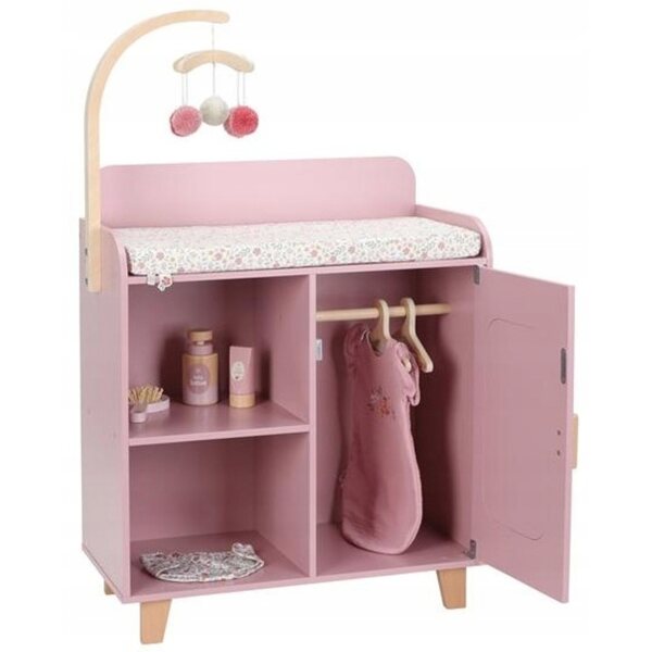 Piccola cassettiera olandese in legno con fasciatoio e accessori per 3+ bambole