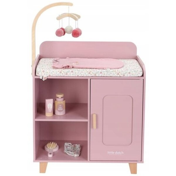 Piccola cassettiera olandese in legno con fasciatoio e accessori per 3+ bambole