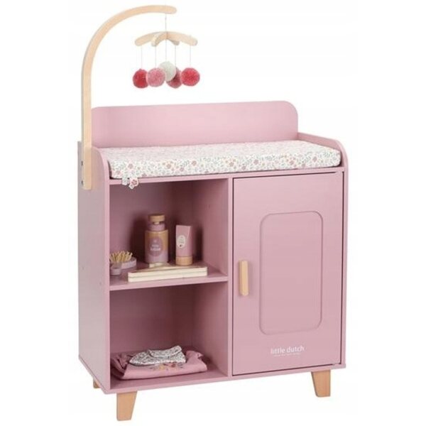 Piccola cassettiera olandese in legno con fasciatoio e accessori per 3+ bambole