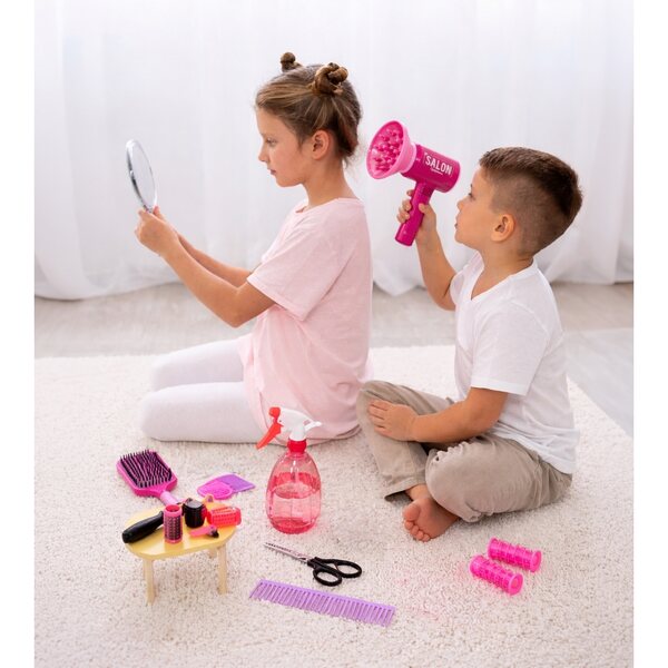 Kinderfriseurset mit batteriebetriebenem Haartrockner und komplettem Zubehör