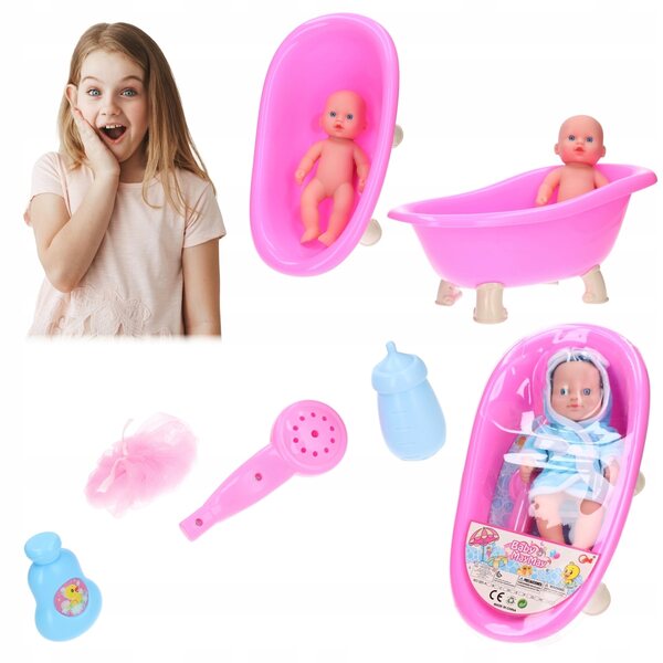 Wanna e bobas set per il bagnetto con vaschetta rosa e accessori per bambole