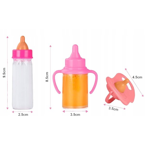 Set aus magischen Milch- und Saftflaschen mit Schnuller für Luxma-Puppen