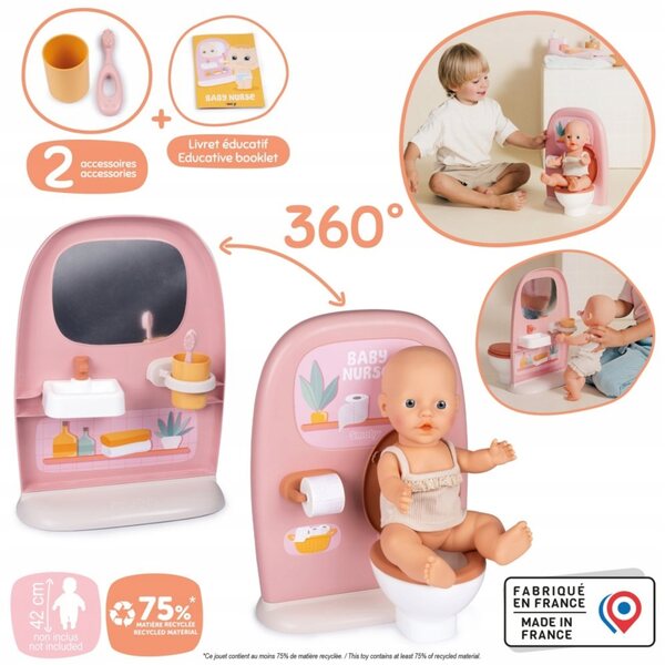 Smoby Baby Nurse doppia toilette per bambole con accessori e arredi rosa-arancio