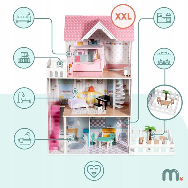 Großes XXL-Puppenhaus aus Holz mit Möbeln und LED-Beleuchtung