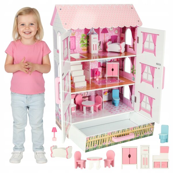 Grande casa delle bambole in legno con mobili e accessori XL per bambine