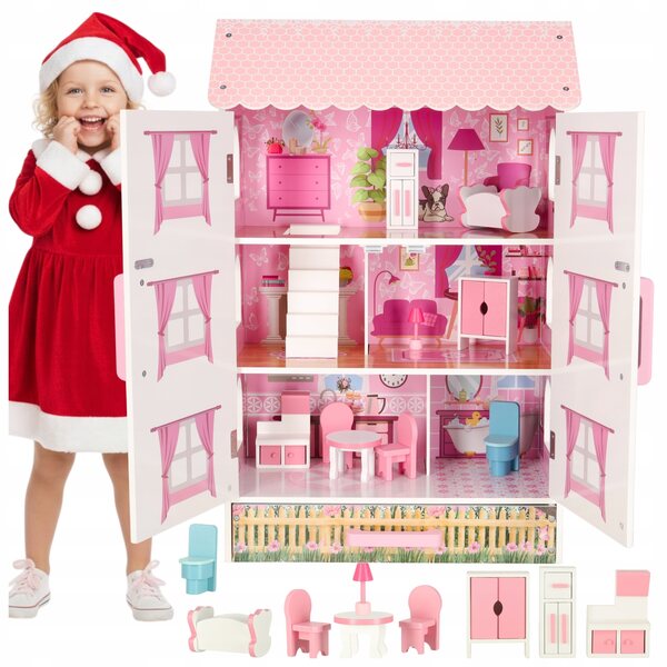 Grande casa delle bambole in legno con mobili e accessori XL per bambine
