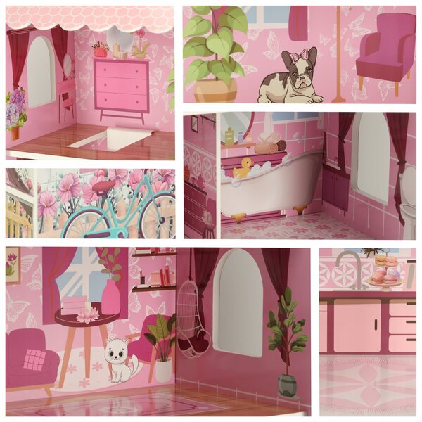 Grande casa delle bambole in legno con mobili e accessori XL per bambine