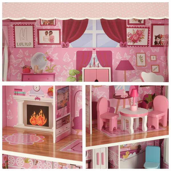Grande casa delle bambole in legno con mobili e accessori XL per bambine