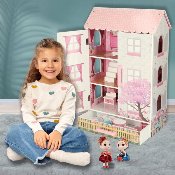 Grande casa delle bambole in legno con mobili e accessori XL per bambine