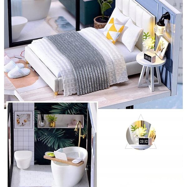 Dollhouse Legno LED a due Piani Retro con Dettagli e Mobili da Montare DIY