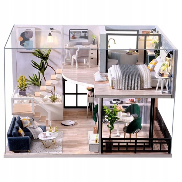 Dollhouse Legno LED a due Piani Retro con Dettagli e Mobili da Montare DIY