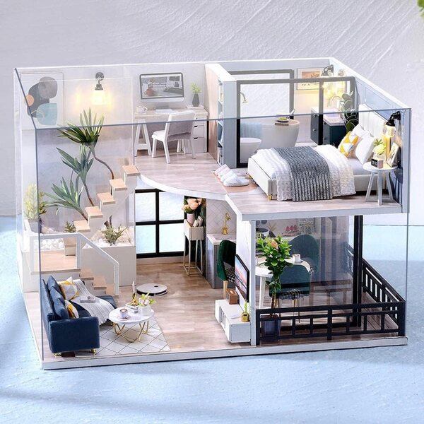 Dollhouse Legno LED a due Piani Retro con Dettagli e Mobili da Montare DIY