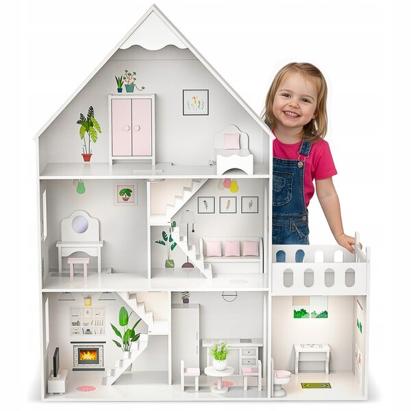 Grande casa delle bambole Kinderplay in legno con LED 118 cm e mobili inclusi