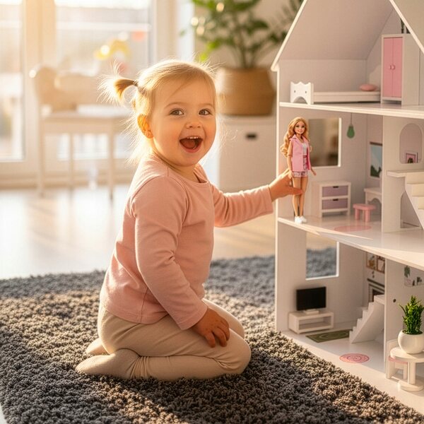 Grande casa delle bambole Kinderplay in legno con LED 118 cm e mobili inclusi