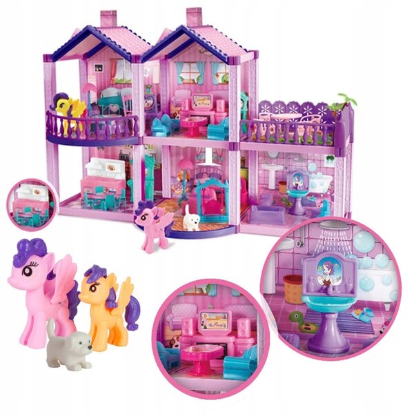 Pony Villa – Großes Puppenhaus mit Möbeln und Figuren, 120 Elemente