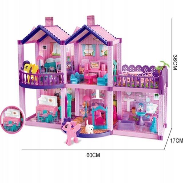 Pony Villa – Großes Puppenhaus mit Möbeln und Figuren, 120 Elemente