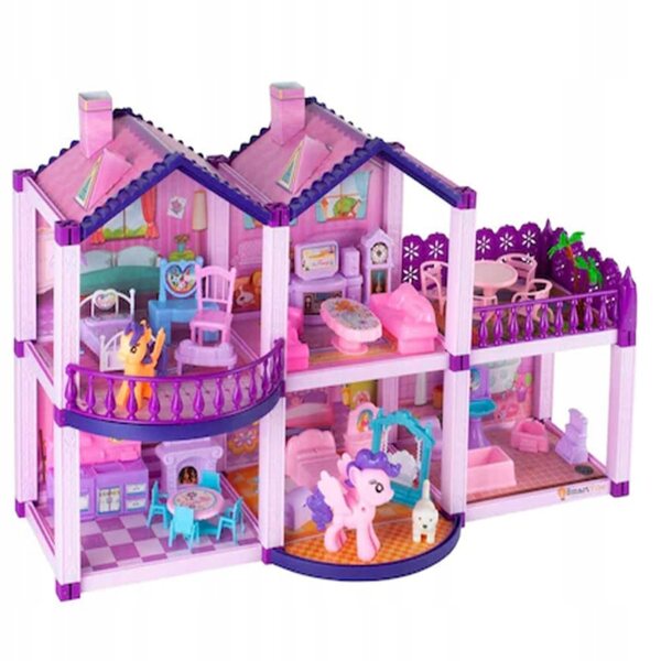 Pony Villa – Großes Puppenhaus mit Möbeln und Figuren, 120 Elemente