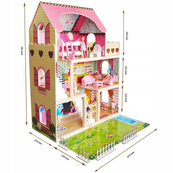 Casa delle bambole Picollo EMI Residence 80 cm con mobili, bambole e illuminazione a LED