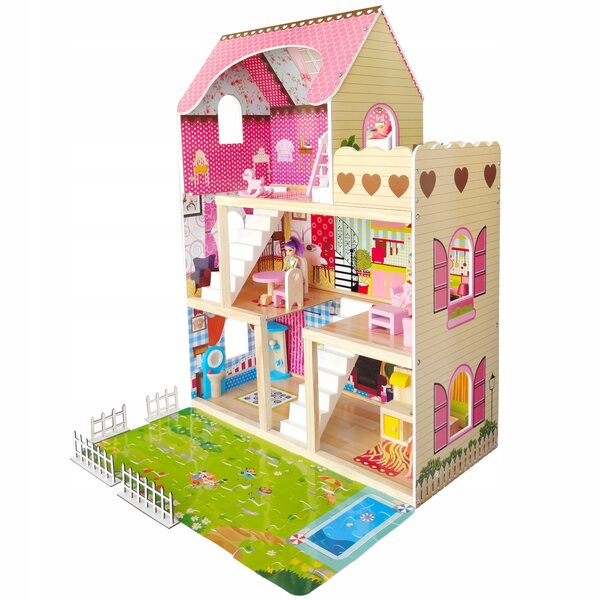 Casa delle bambole Picollo EMI Residence 80 cm con mobili, bambole e illuminazione a LED