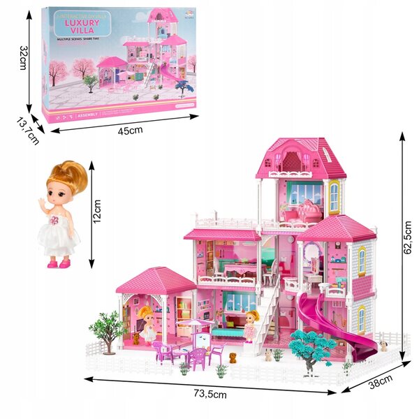 Grande Casa delle Bambole Villa XL con Mobili, Figurine e Terrazze per Bambini