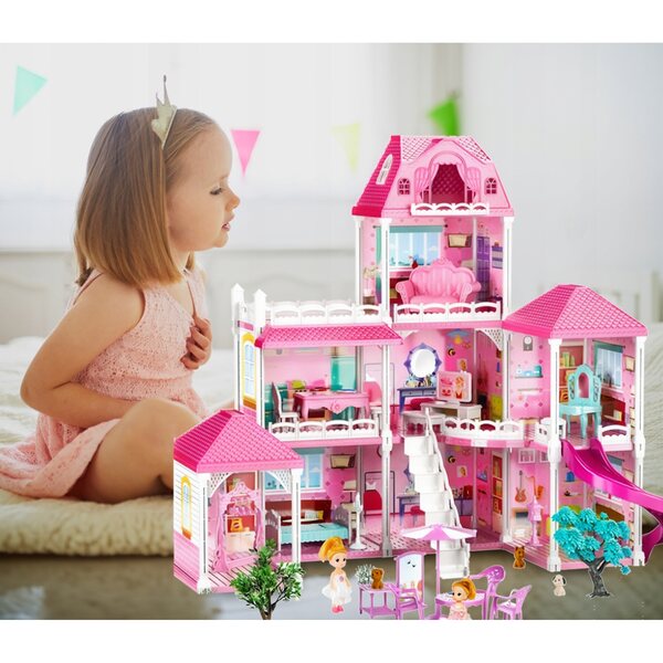 Grande Casa delle Bambole Villa XL con Mobili, Figurine e Terrazze per Bambini