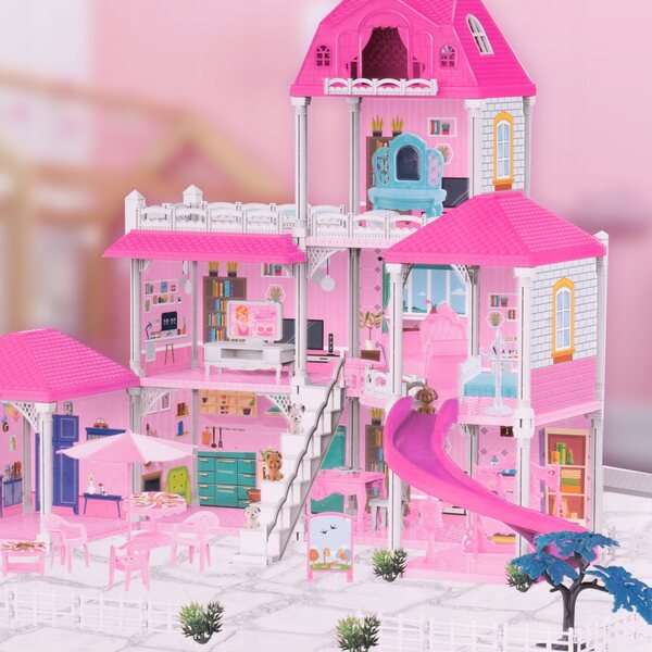 Grande Casa delle Bambole Villa XL con Mobili, Figurine e Terrazze per Bambini