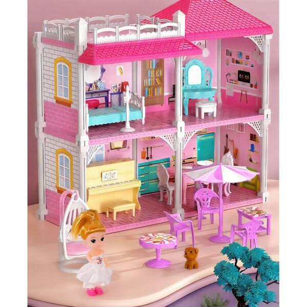 Grande Casa delle Bambole Villa XL con Mobili, Figurine e Terrazze per Bambini