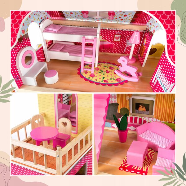Casa delle bambole in legno Kinderplay GS0020 con illuminazione a LED e garage da 90 cm