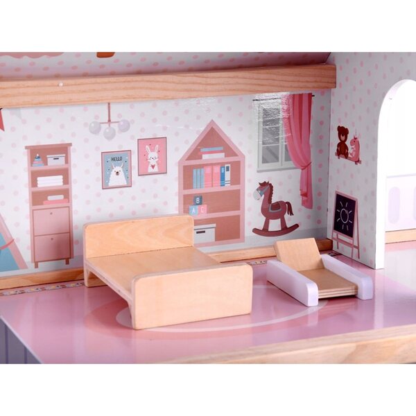 Boho-Puppenhaus aus Holz mit Möbeln und LED-Beleuchtung, 80 cm