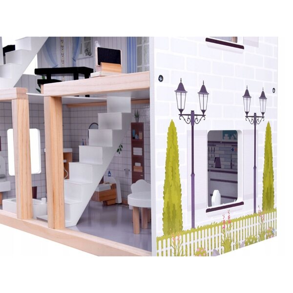 Boho-Puppenhaus aus Holz mit Möbeln und LED-Beleuchtung, 80 cm