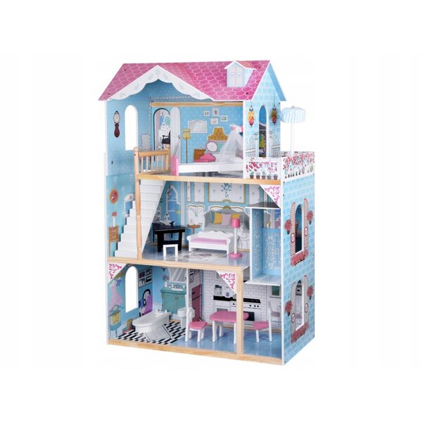 Großes hölzernes Puppenhaus Jokomisiada 121 cm mit Möbeln und LED