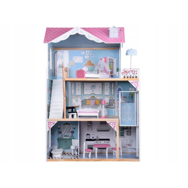 Großes hölzernes Puppenhaus Jokomisiada 121 cm mit Möbeln und LED