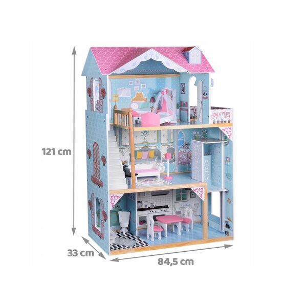 Großes hölzernes Puppenhaus Jokomisiada 121 cm mit Möbeln und LED