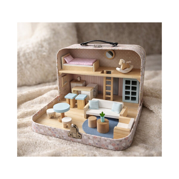 Casa delle bambole Jokomisiada in una valigia da 21 cm con mobili in legno