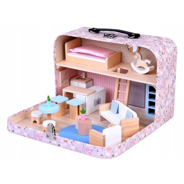Casa delle bambole Jokomisiada in una valigia da 21 cm con mobili in legno